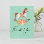 Vintages Rockpferd mit Blumenstrauß Dankeskarte (Stehend Vorderseite)