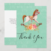 Vintages Rockpferd mit Blumenstrauß Dankeskarte (Vorne/Hinten)