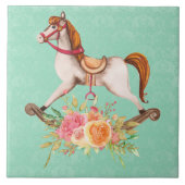 Vintages Rockpferd mit Blumenstrauß Fliese (Vorderseite)