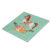 Vintages Rockpferd mit Blumenstrauß Fliese (Seite)