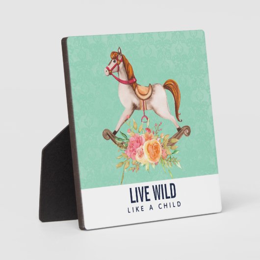 Vintages Rockpferd mit Blumenstrauß Fotoplatte (Vorderseite)