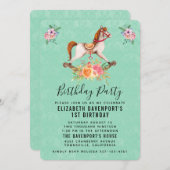 Vintages Rockpferd mit Blumenstrauß Geburtstag Einladung (Vorne/Hinten)