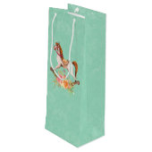 Vintages Rockpferd mit Blumenstrauß Geburtstag Geschenktüte Für Weinflaschen (Rückseite Schrägansicht)