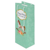 Vintages Rockpferd mit Blumenstrauß Geburtstag Geschenktüte Für Weinflaschen (Vorderseite Schrägansicht)