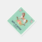 Vintages Rockpferd mit Blumenstrauß Geburtstag Serviette (Ecke)
