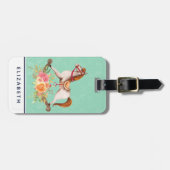 Vintages Rockpferd mit Blumenstrauß Gepäckanhänger (Vorderseite horizontal)