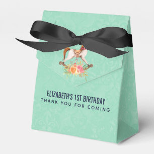 Vintages Rockpferd mit Blumenstrauß Geschenkschachtel