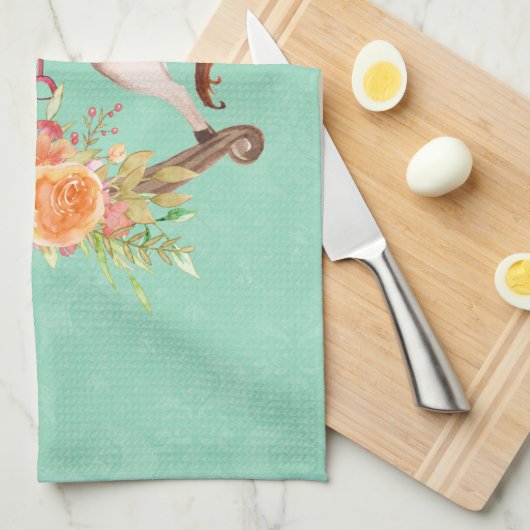 Vintages Rockpferd mit Blumenstrauß Geschirrtuch (Viertel Falte)