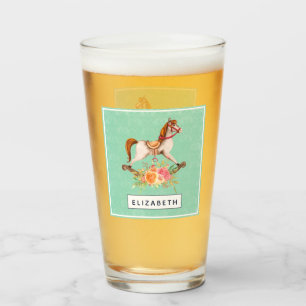 Vintages Rockpferd mit Blumenstrauß Glas