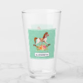 Vintages Rockpferd mit Blumenstrauß Glas (Vorderseite)