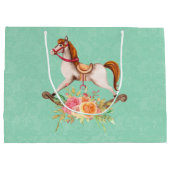 Vintages Rockpferd mit Blumenstrauß Große Geschenktüte (Rückseite)