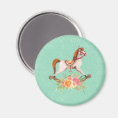 Vintages Rockpferd mit Blumenstrauß Magnet (Vorderseite/Rückseite)