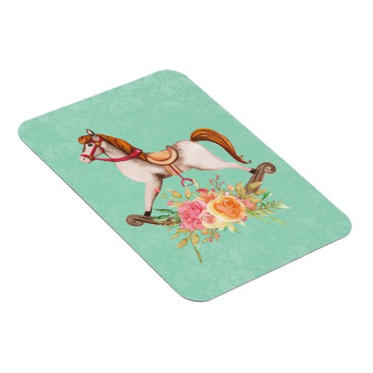 Vintages Rockpferd mit Blumenstrauß Magnet (Rechte Seite)