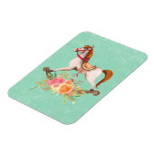 Vintages Rockpferd mit Blumenstrauß Magnet (Linke Seite)