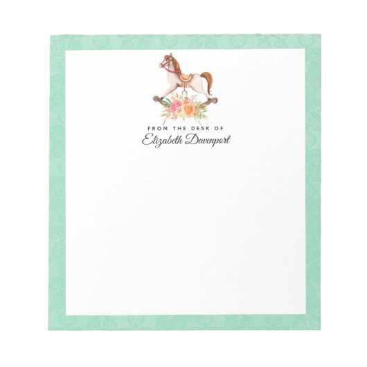 Vintages Rockpferd mit Blumenstrauß Notizblock (Vorderseite)