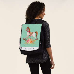 Vintages Rockpferd mit Blumenstrauß Rucksack