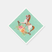 Vintages Rockpferd mit Blumenstrauß Serviette (Ecke)