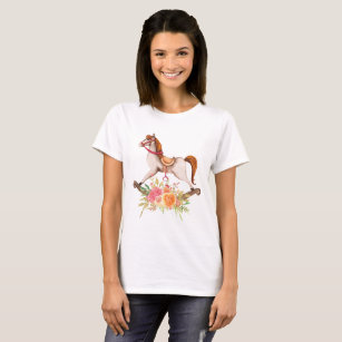 Vintages Rockpferd mit Blumenstrauß T-Shirt