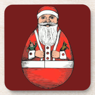 Vintages Rolly Poly Santa Set von Cork Untersetzer