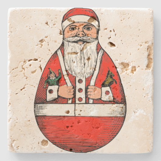 Vintages Roly Polyweihnachtsmann Weihnachten Steinuntersetzer (Vorderseite)