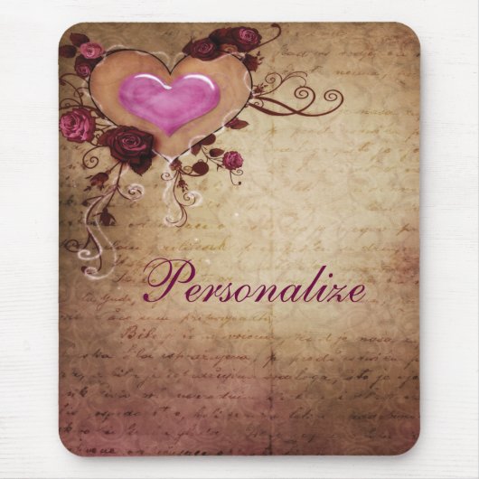 Vintages Romance Herz u. Rosen Mousepad (Vorne)