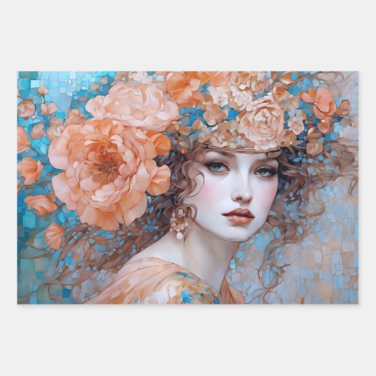 Vintages romanisches Blumenportrait Geschenkpapier Set (Vorderseite)