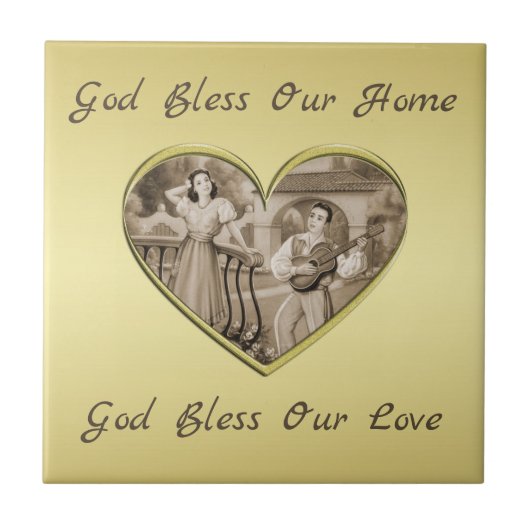 Vintages romanisches Ehepaar, Mann und Frau, Gold Fliese (Vorderseite)