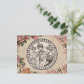 Vintages romanisches Paar: Antike Rose Girly Liebe Postkarte (Stehend Vorderseite)