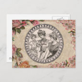Vintages romanisches Paar: Antike Rose Girly Liebe Postkarte (Vorne/Hinten)