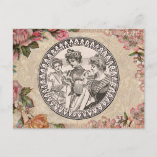Vintages romanisches Paar: Antike Rose Girly Liebe Postkarte