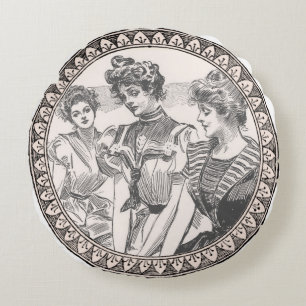 Vintages romanisches Paar: Antike Rose Girly Liebe Rundes Kissen