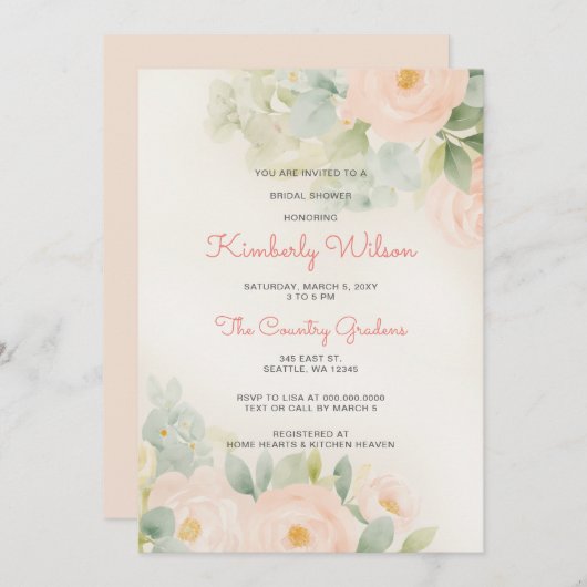 Vintages romantisches Blush-Brautparty Einladung (Vorne/Hinten)