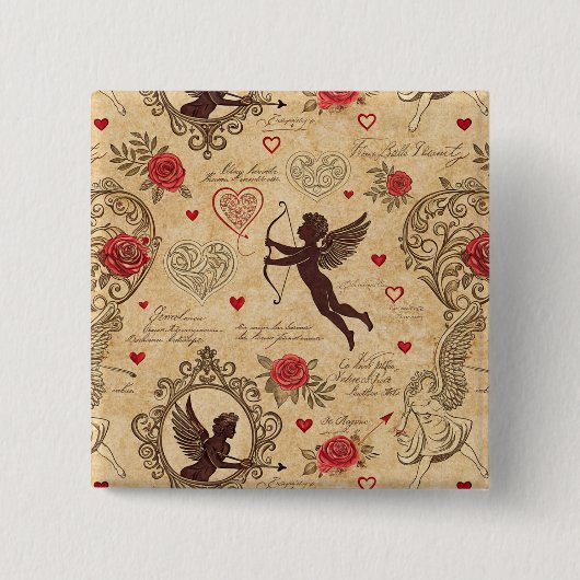 Vintages romantisches Muster Cupids (10) Button (Vorderseite)