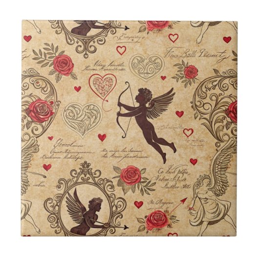 Vintages romantisches Muster Cupids (10) Fliese (Vorderseite)