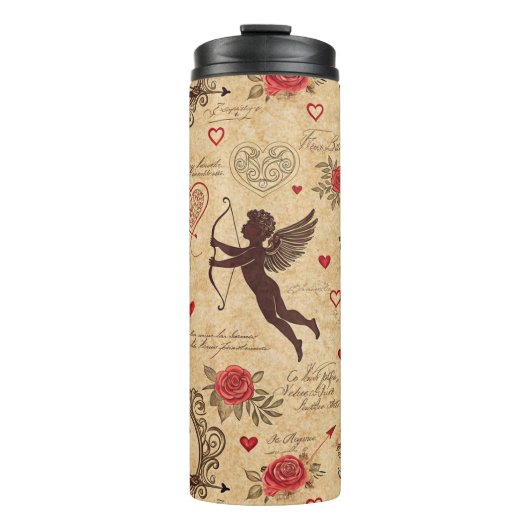 Vintages romantisches Muster Cupids (10) Thermosbecher (Vorderseite)