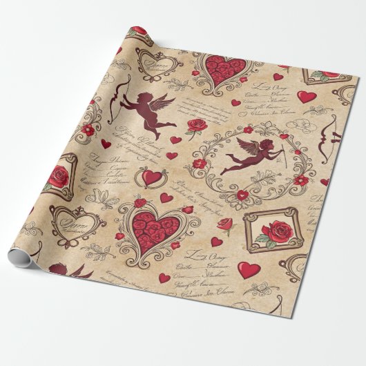 Vintages romantisches Muster Cupids (2) Geschenkpapier (Ungerollt)