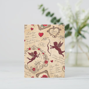 Vintages romantisches Muster Cupids (2) Postkarte