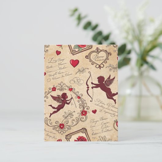 Vintages romantisches Muster Cupids (2) Postkarte (Stehend Vorderseite)