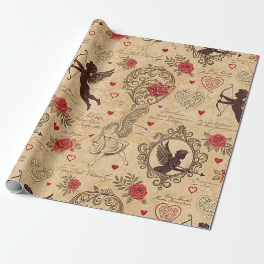 Vintages romantisches Muster Cupids (4) Geschenkpapier (Ungerollt)
