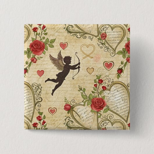 Vintages romantisches Muster Cupids (7) Button (Vorderseite)