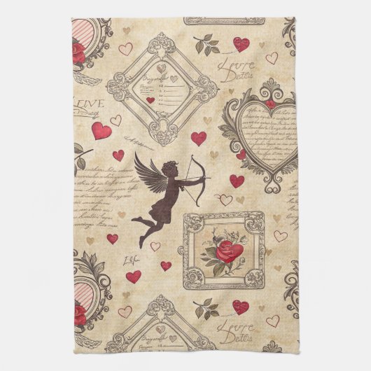 Vintages romantisches Muster Cupids (8) Geschirrtuch (Vertikal)