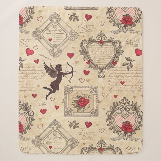 Vintages romantisches Muster Cupids (8) Sherpadecke (Vorderseite)