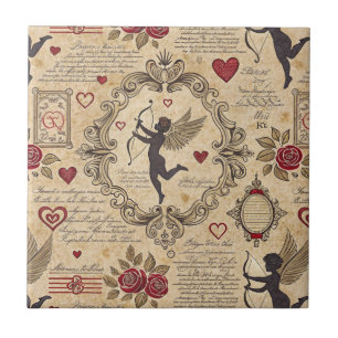 Vintages romantisches Muster Cupids (9) Fliese