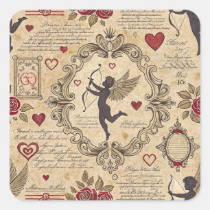 Vintages romantisches Muster Cupids (9) Quadratischer Aufkleber