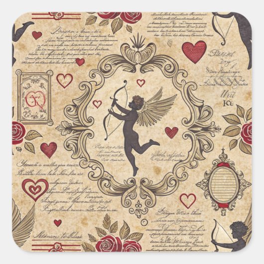 Vintages romantisches Muster Cupids (9) Quadratischer Aufkleber (Vorderseite)