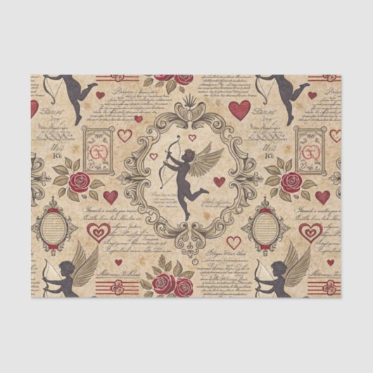 Vintages romantisches Muster Cupids (9) Seidenpapier (Vorderseite)