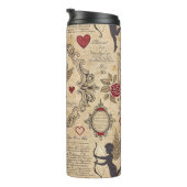 Vintages romantisches Muster Cupids (9) Thermosbecher (Nach rechts gedreht)