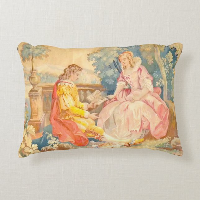 Vintages Romantisches Paar Lesen eines Buches Dekokissen (Vorderseite)