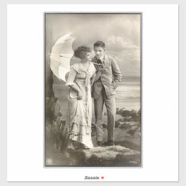 Vintages romantisches Paar mit Sonnenschirm Aufkleber