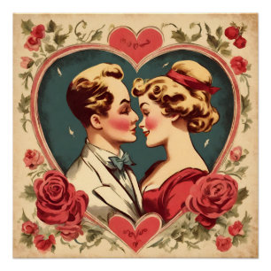Vintages romantisches Valentinstag Poster